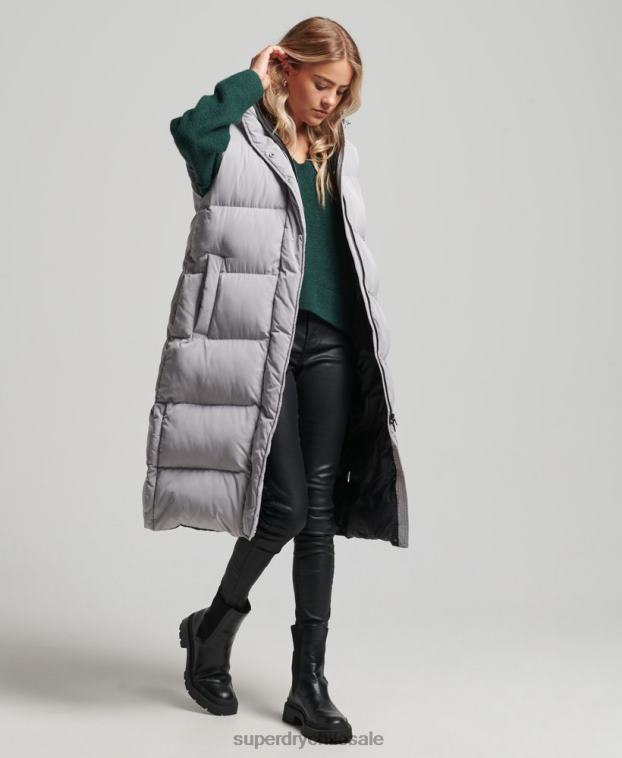 mujer Superdry gris claro chaleco acolchado largo con capucha 2R68Z3573