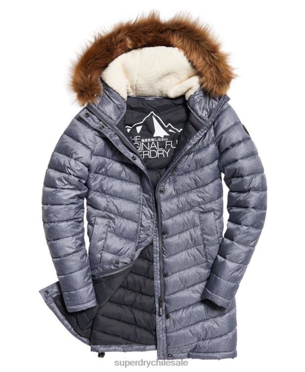 mujer Superdry gris claro chamarra Super Fuji de piel sintética con chevron 2R68Z3829