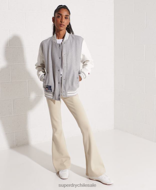 mujer Superdry gris claro chaqueta de béisbol del equipo universitario de lana 2R68Z5585