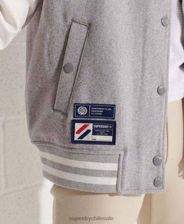 mujer Superdry gris claro chaqueta de béisbol del equipo universitario de lana 2R68Z5585