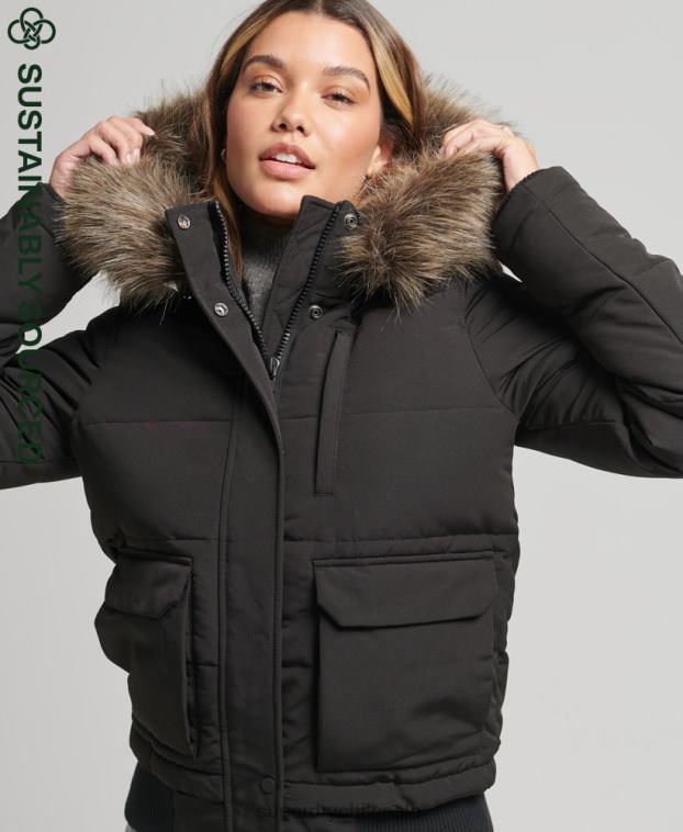 mujer Superdry gris oscuro chamarra bomber acolchada Everest con capucha 2R68Z3795