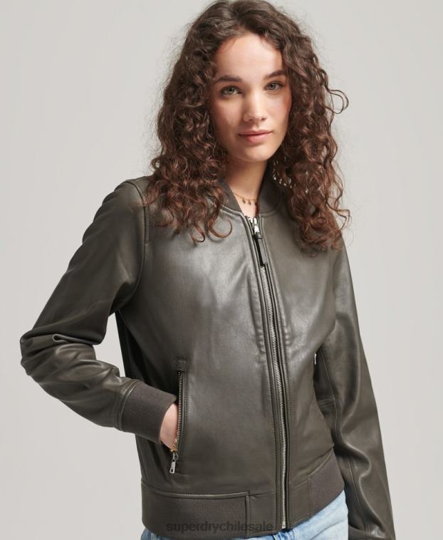 mujer Superdry gris oscuro chamarra bomber de cuero 2R68Z5620