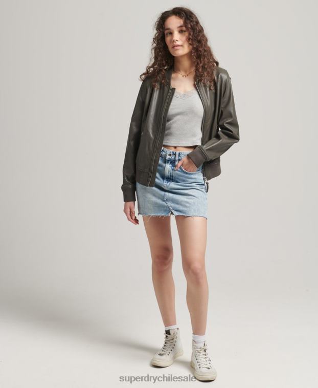 mujer Superdry gris oscuro chamarra bomber de cuero 2R68Z5620