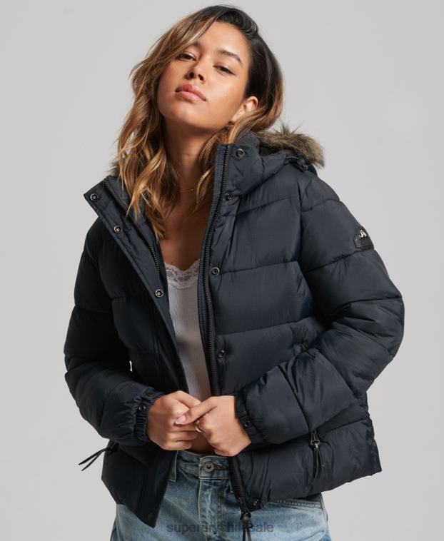 mujer Superdry gris oscuro chamarra corta con capucha 2R68Z3633