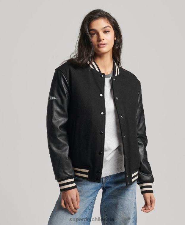 mujer Superdry gris oscuro chaqueta bomber del equipo universitario 2R68Z5409