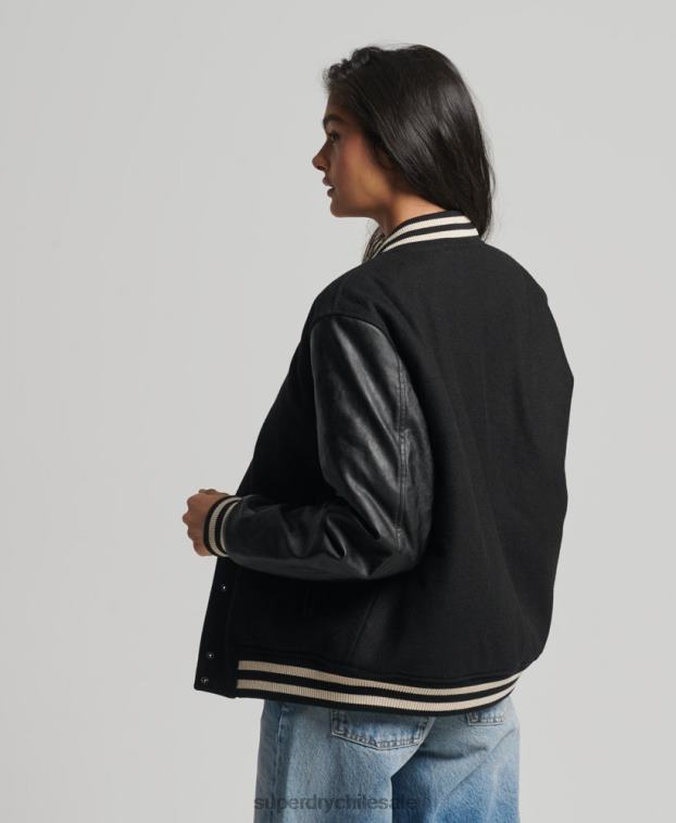 mujer Superdry gris oscuro chaqueta bomber del equipo universitario 2R68Z5409