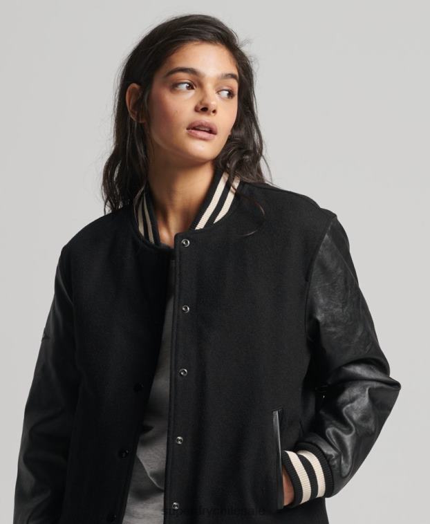 mujer Superdry gris oscuro chaqueta bomber del equipo universitario 2R68Z5409