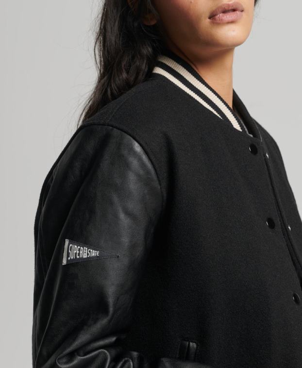 mujer Superdry gris oscuro chaqueta bomber del equipo universitario 2R68Z5409
