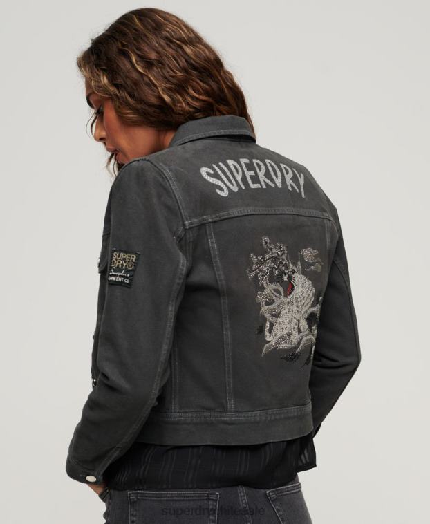 mujer Superdry gris oscuro chaqueta corta de ropa de trabajo de st tropez 2R68Z2004