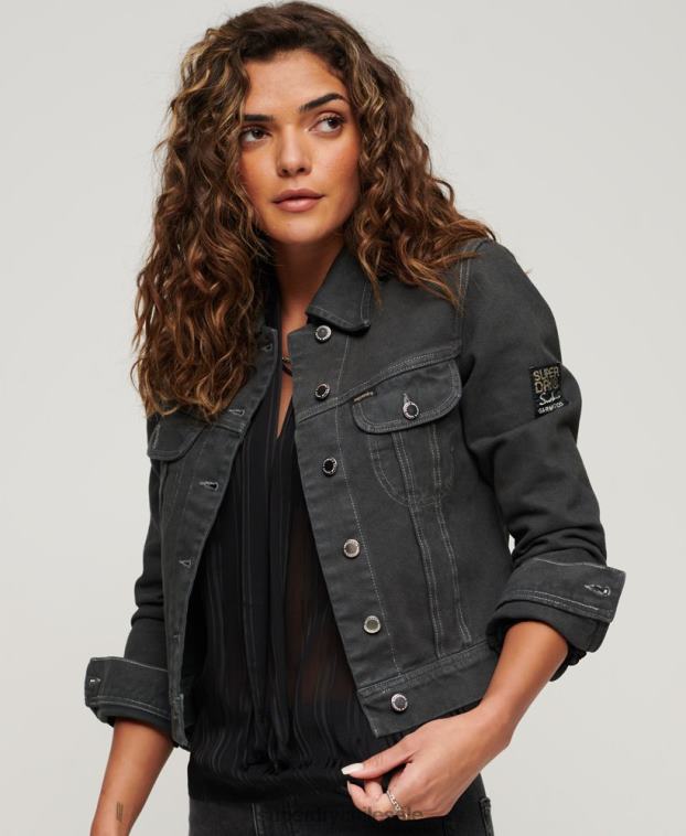 mujer Superdry gris oscuro chaqueta corta de ropa de trabajo de st tropez 2R68Z2004