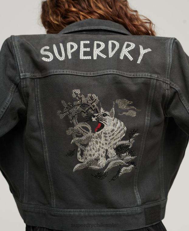 mujer Superdry gris oscuro chaqueta corta de ropa de trabajo de st tropez 2R68Z2004