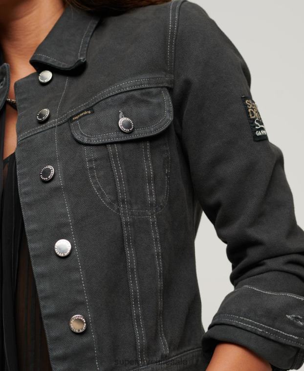 mujer Superdry gris oscuro chaqueta corta de ropa de trabajo de st tropez 2R68Z2004