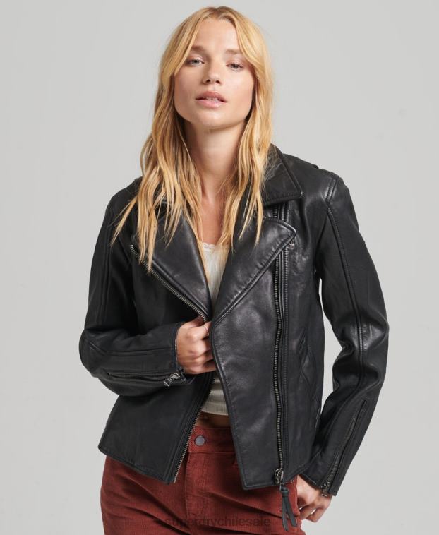 mujer Superdry gris oscuro chaqueta motera de cuero vintage 2R68Z3819