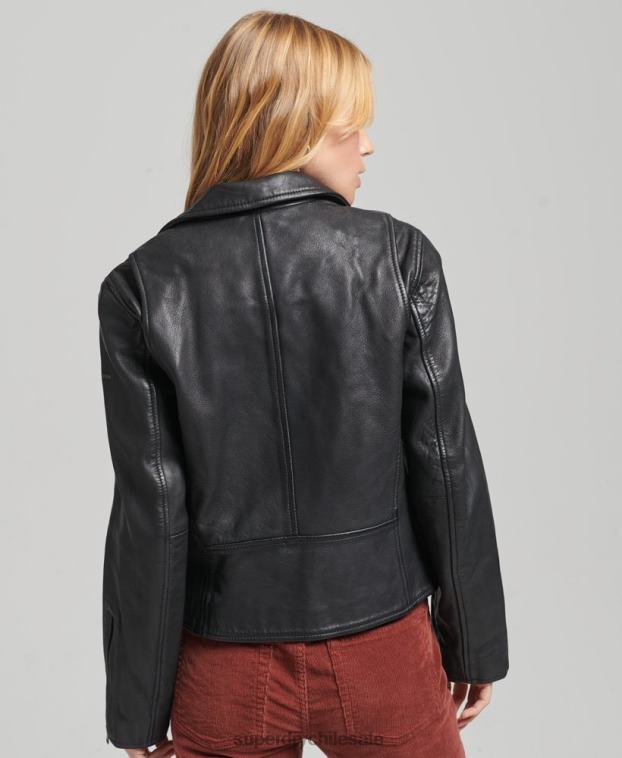 mujer Superdry gris oscuro chaqueta motera de cuero vintage 2R68Z3819