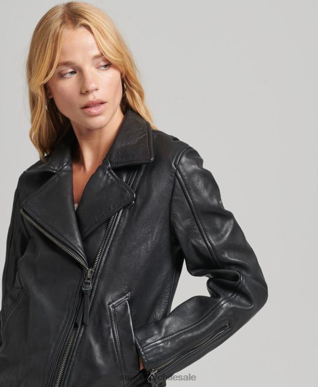 mujer Superdry gris oscuro chaqueta motera de cuero vintage 2R68Z3819