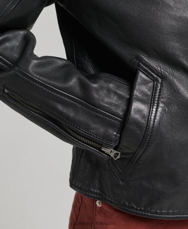 mujer Superdry gris oscuro chaqueta motera de cuero vintage 2R68Z3819