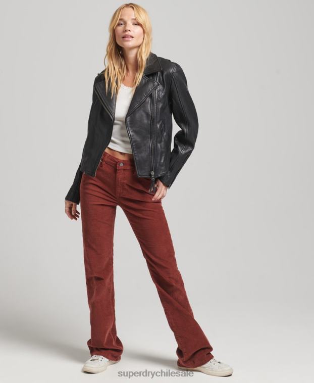 mujer Superdry gris oscuro chaqueta motera de cuero vintage 2R68Z3819