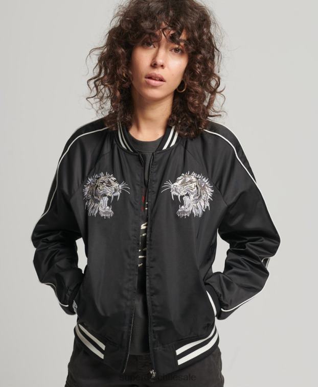 mujer Superdry gris oscuro chaqueta sukajan vintage 2R68Z3542