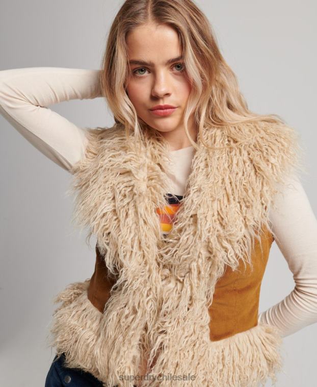 mujer Superdry marrón chaleco corto afgano con forro de piel sintética 2R68Z3553
