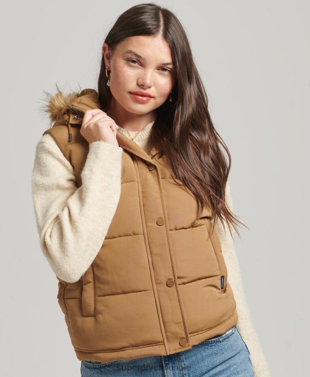 mujer Superdry marrón chaleco de piel sintética everest 2R68Z3678
