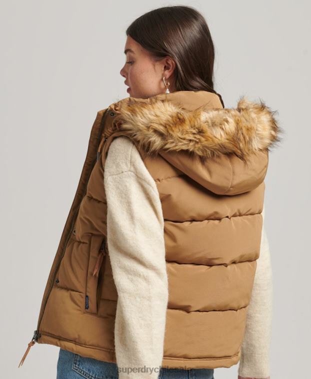 mujer Superdry marrón chaleco de piel sintética everest 2R68Z3678