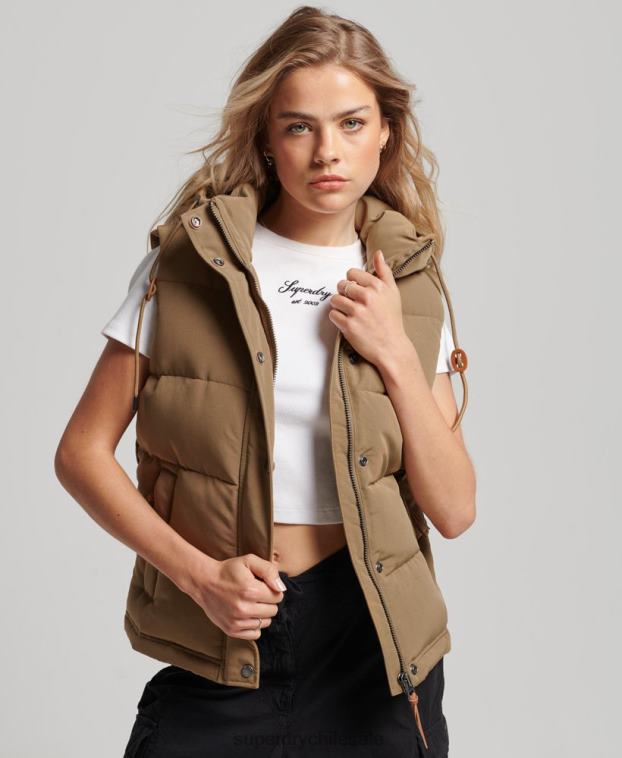 mujer Superdry marrón chaleco everest vintage con capucha 2R68Z3531