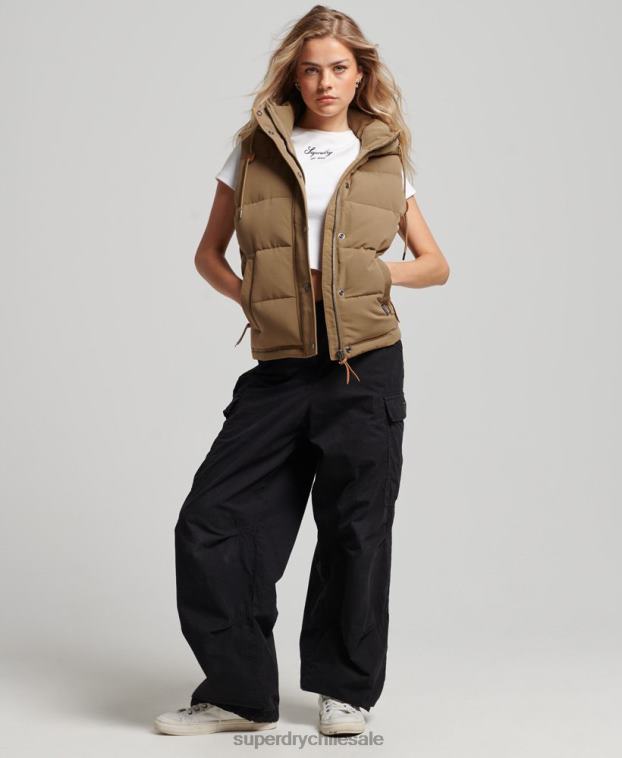 mujer Superdry marrón chaleco everest vintage con capucha 2R68Z3531