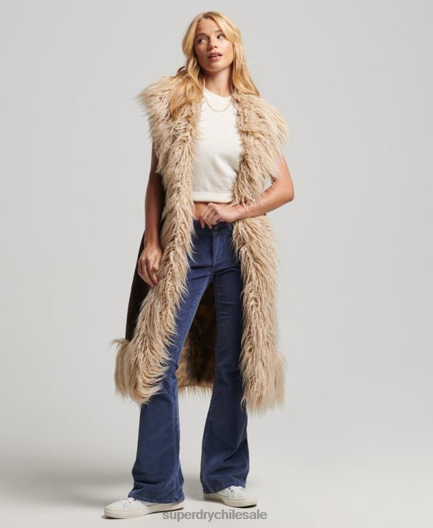 mujer Superdry marrón chaleco largo afgano de piel sintética 2R68Z3561