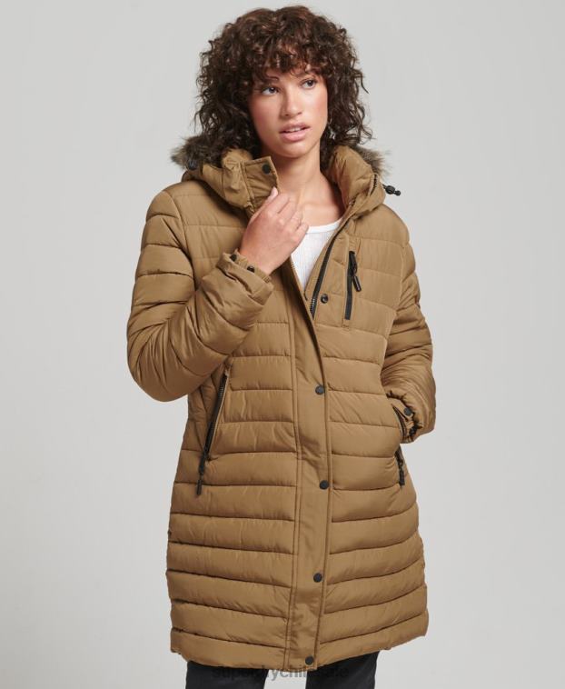 mujer Superdry marrón chamarra acolchada de pelo sintético con capucha 2R68Z3748