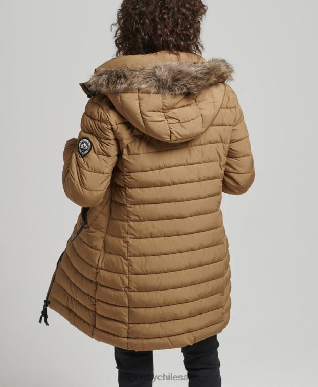 mujer Superdry marrón chamarra acolchada de pelo sintético con capucha 2R68Z3748