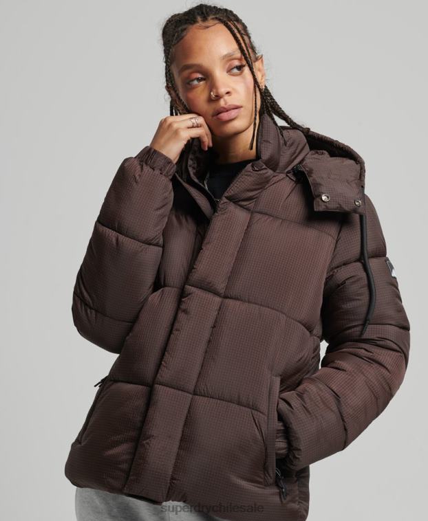 mujer Superdry marrón chamarra capitonada con capucha 2R68Z3576