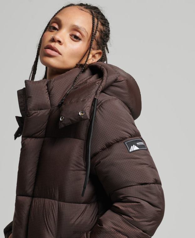 mujer Superdry marrón chamarra capitonada con capucha 2R68Z3576