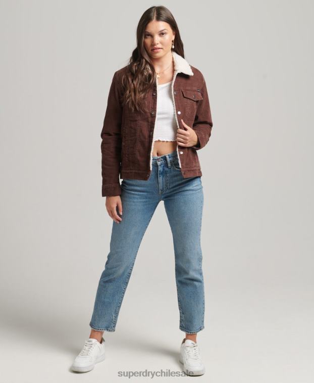 mujer Superdry marrón chamarra estilo camionero de pana sherpa 2R68Z3548