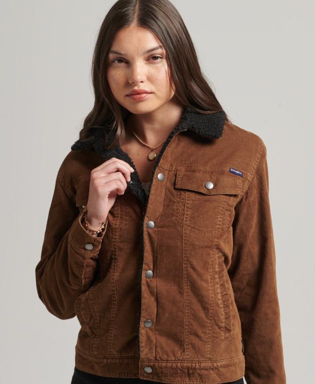 mujer Superdry marrón chamarra estilo camionero de pana sherpa 2R68Z5454