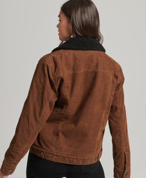 mujer Superdry marrón chamarra estilo camionero de pana sherpa 2R68Z5454