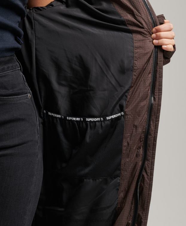 mujer Superdry marrón chaqueta acolchada larga con tejido ripstop 2R68Z3713