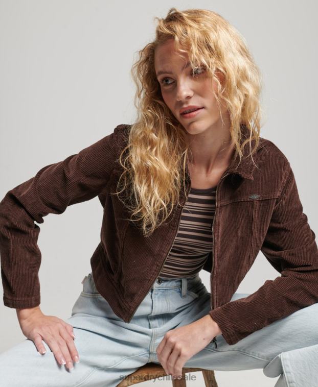 mujer Superdry marrón chaqueta corta de pana 2R68Z1975