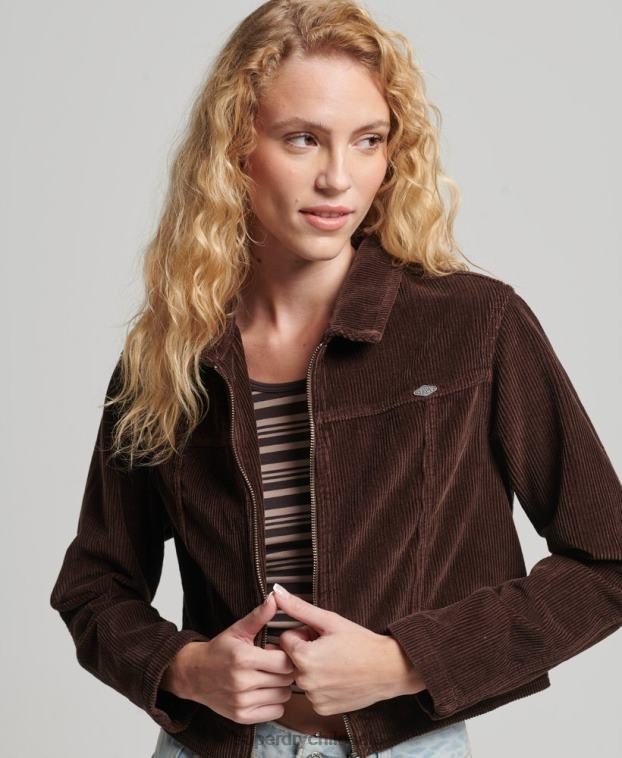 mujer Superdry marrón chaqueta corta de pana 2R68Z1975