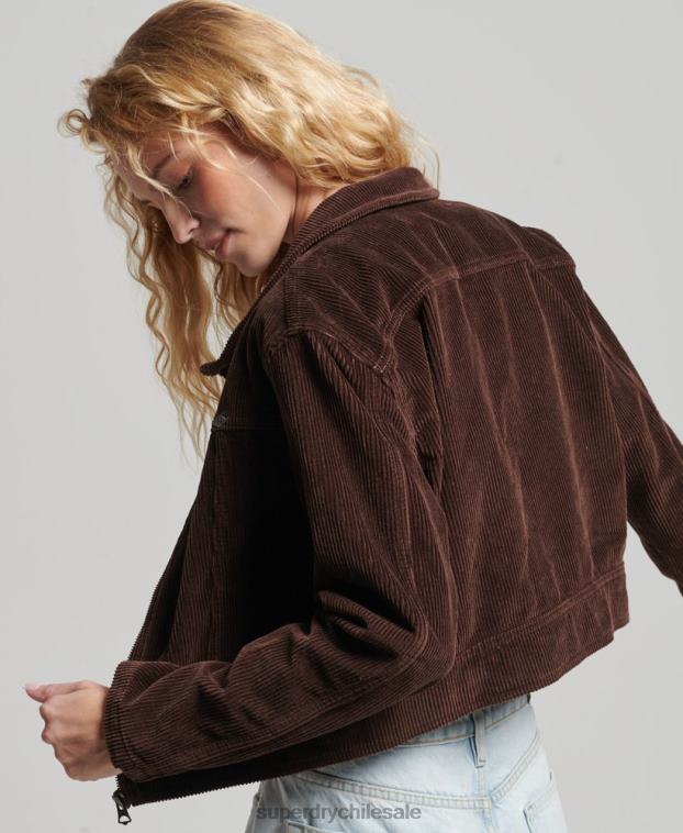 mujer Superdry marrón chaqueta corta de pana 2R68Z1975