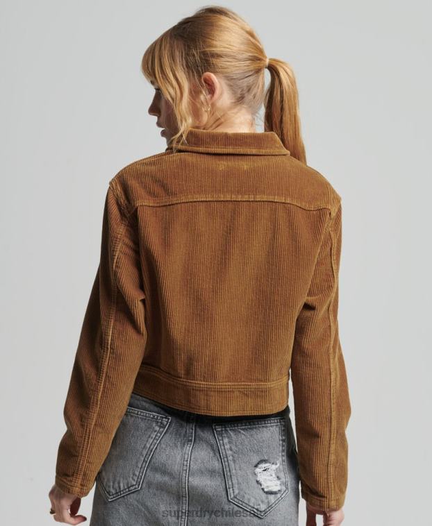mujer Superdry marrón chaqueta corta de pana 2R68Z2016