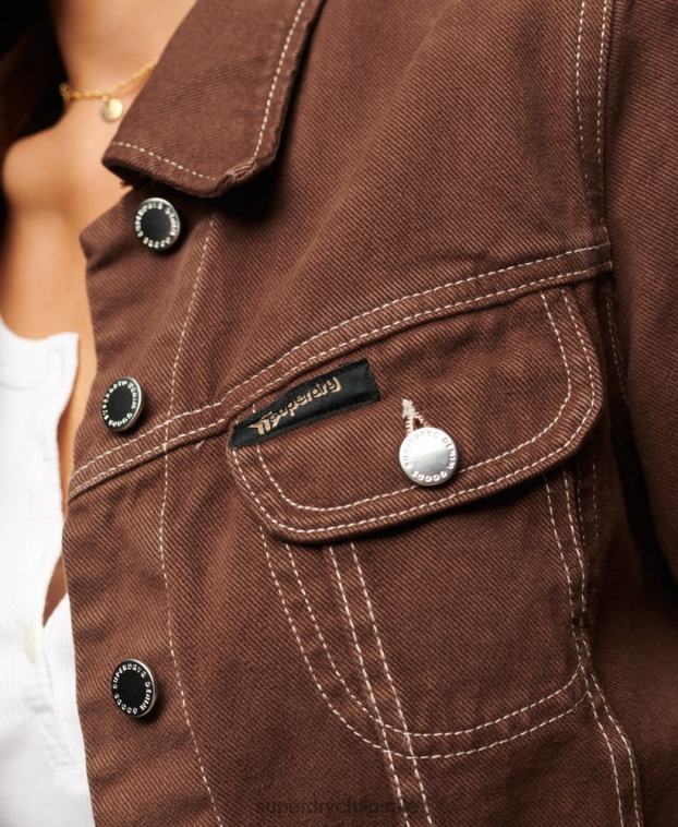 mujer Superdry marrón chaqueta corta de ropa de trabajo 2R68Z3532