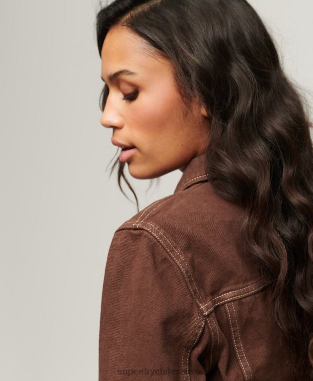mujer Superdry marrón chaqueta corta de ropa de trabajo 2R68Z3532