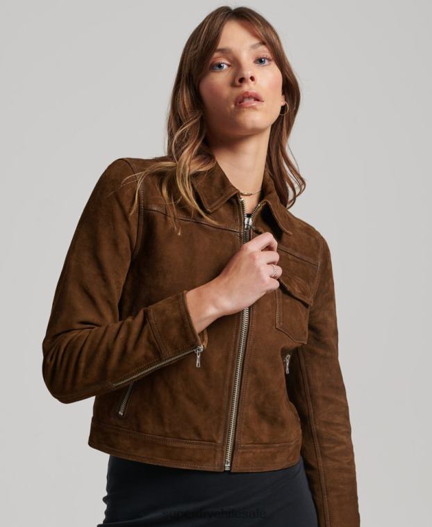 mujer Superdry marrón chaqueta de ante del desierto 2R68Z3541