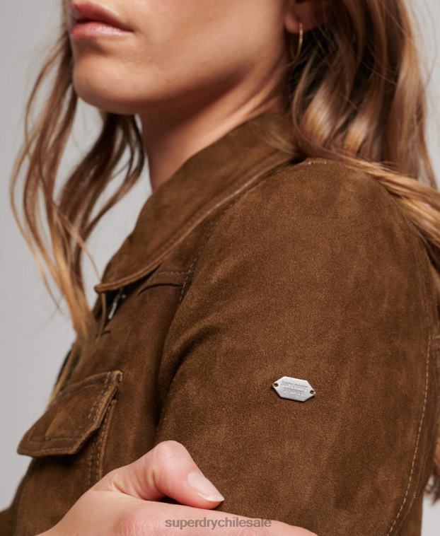 mujer Superdry marrón chaqueta de ante del desierto 2R68Z3541