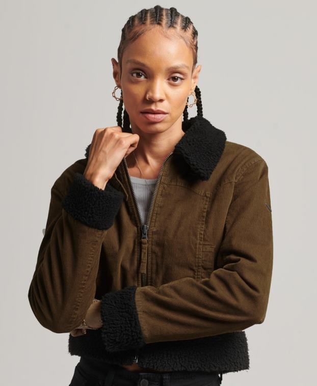 mujer Superdry marrón chaqueta indie con forro de borreguito 2R68Z5438