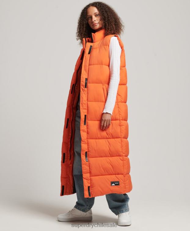 mujer Superdry naranja chaleco acolchado largo de ripstop 2R68Z3695