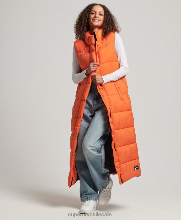 mujer Superdry naranja chaleco acolchado largo de ripstop 2R68Z3695