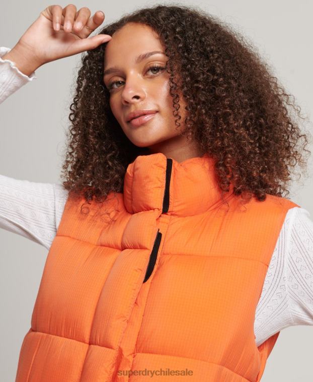 mujer Superdry naranja chaleco acolchado largo de ripstop 2R68Z3695