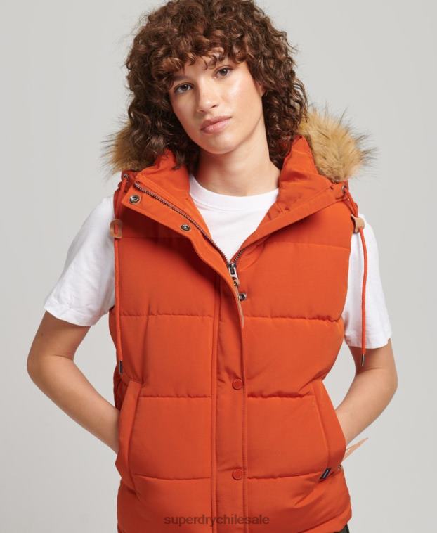 mujer Superdry naranja chaleco de piel sintética everest 2R68Z3592