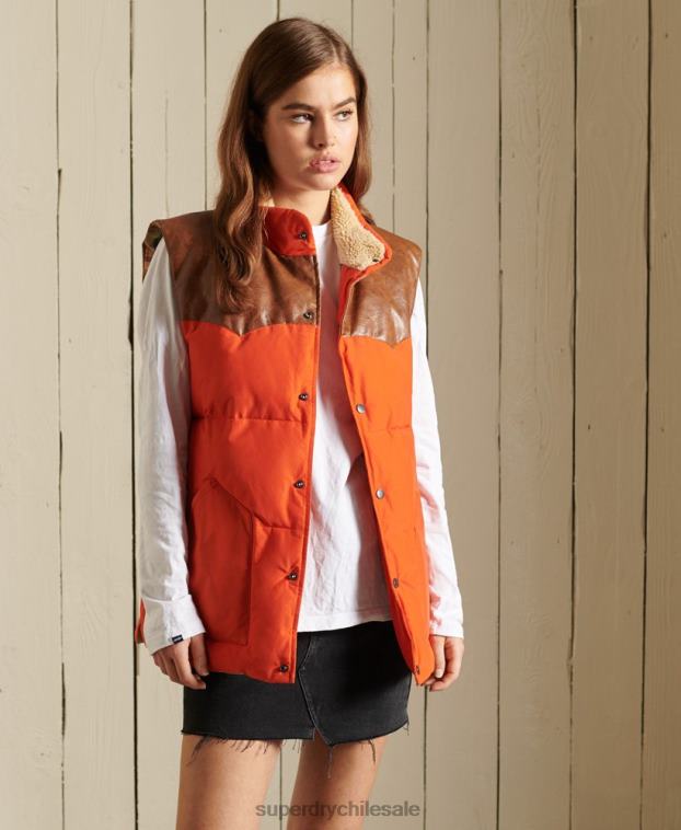 mujer Superdry naranja chaleco oversize de mezcla de cuero 2R68Z5452